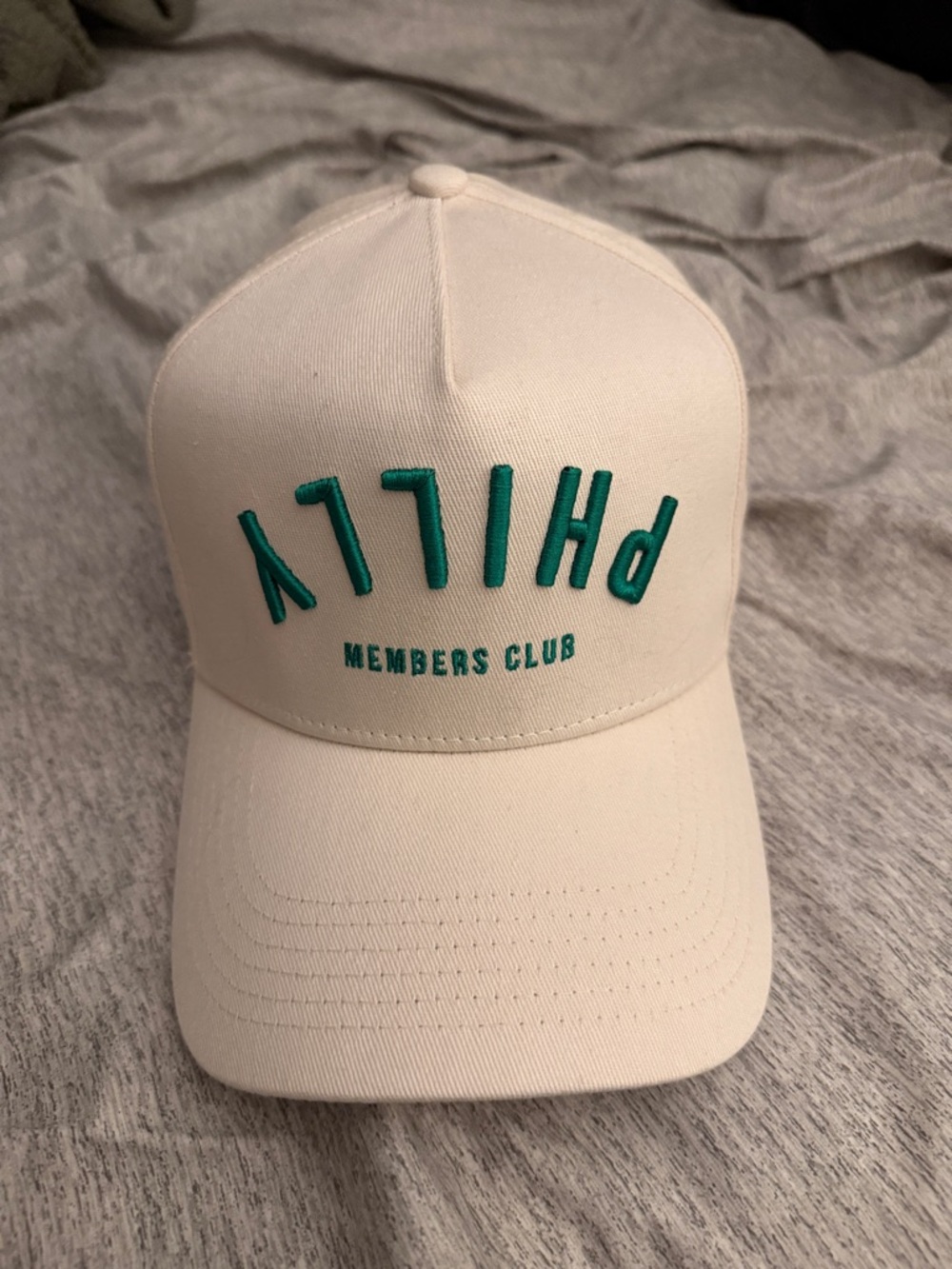 White 'PHILLY Members Club' Baseball Cap with Teal Embroidery
